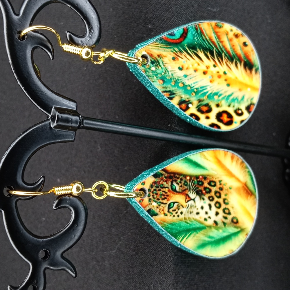 Exotic Leopard & Peacock Print Earrings